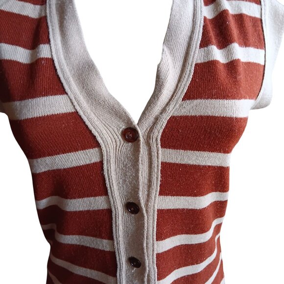 Medium True Vintage Sleeveless Striped Button-Up Sweater Vest Top 1970's Boho - Picture 2 of 6